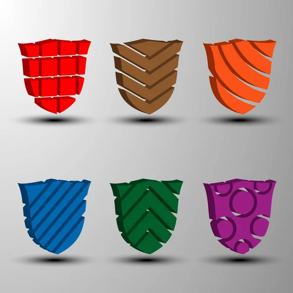 Conjunto de escudos coloridos 3d . — Vetor de Stock