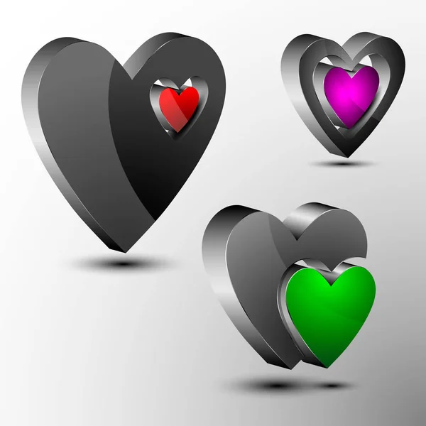 Set of 3d hearts futuristic logo — Stock Vector