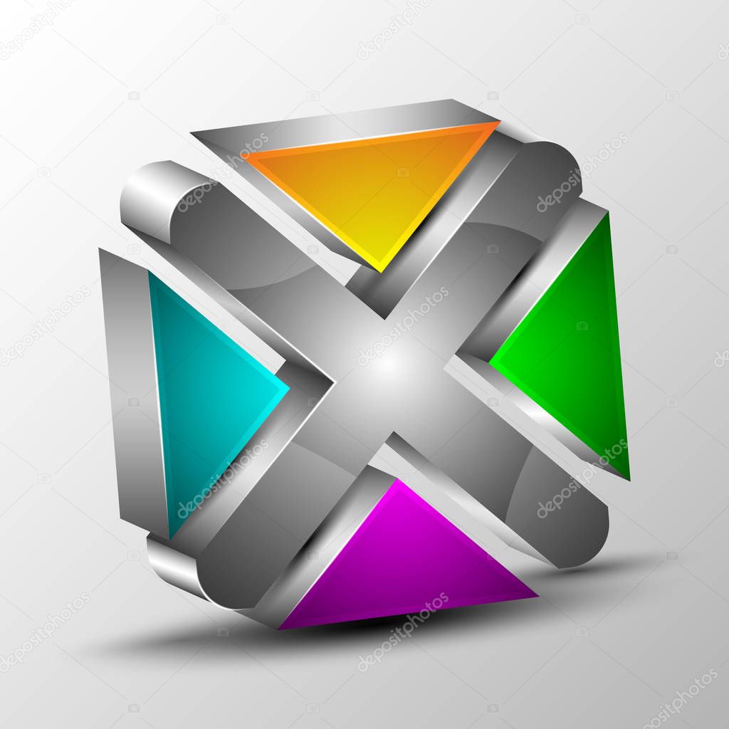 The vector 3d logo with colored section