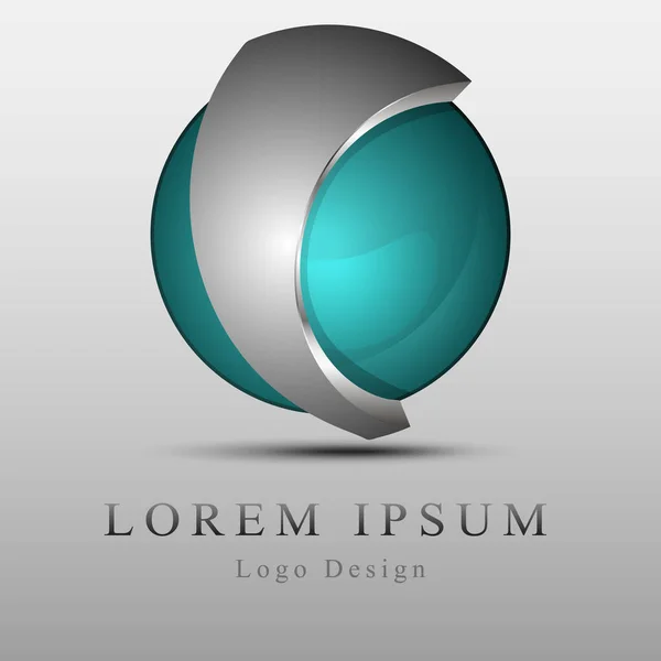 3D logo. Metal kesitli turkuaz küre.