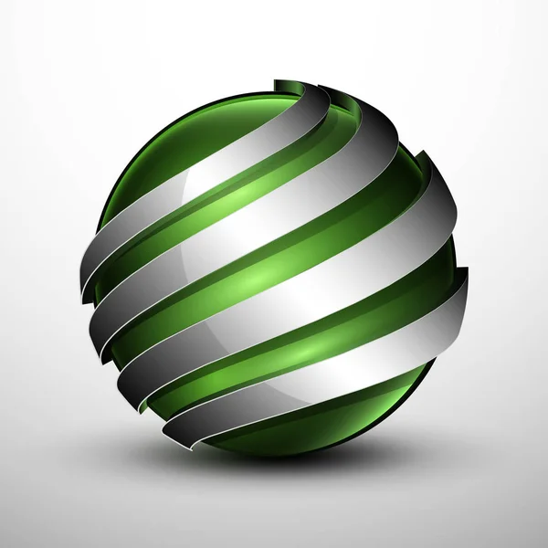 3d logo.Πράσινη σφαίρα με μεταλλικά τμήματα — Διανυσματικό Αρχείο