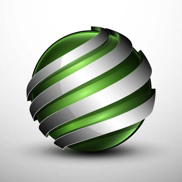 3D logo. Metal kesitli yeşil küre.
