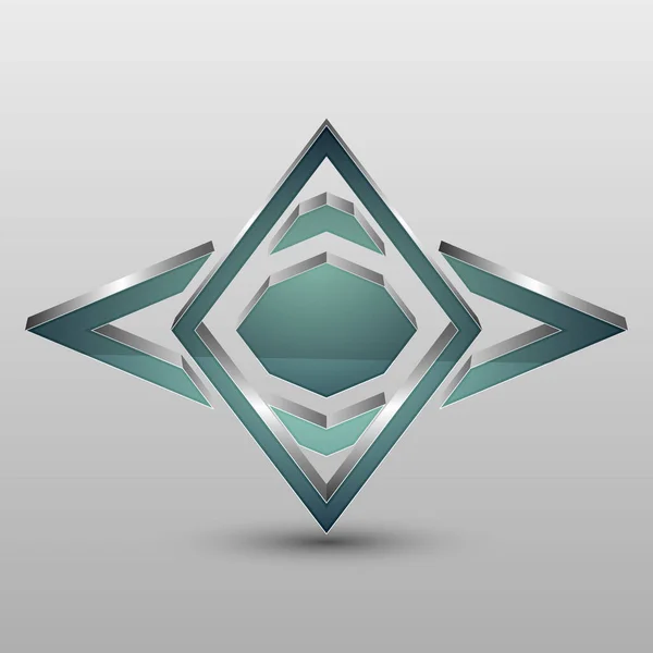 Logo 3D. Rombos geométricos divididos en secciones. Color turquesa — Vector de stock