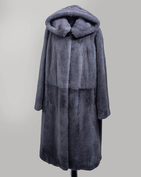 Mink coat gray with gradation of one color, undercut yoke for the store catalog