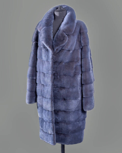 Mink fur coat in muted lilac tones, cut with transverse stripes of fur with an Apache collar, straight cut