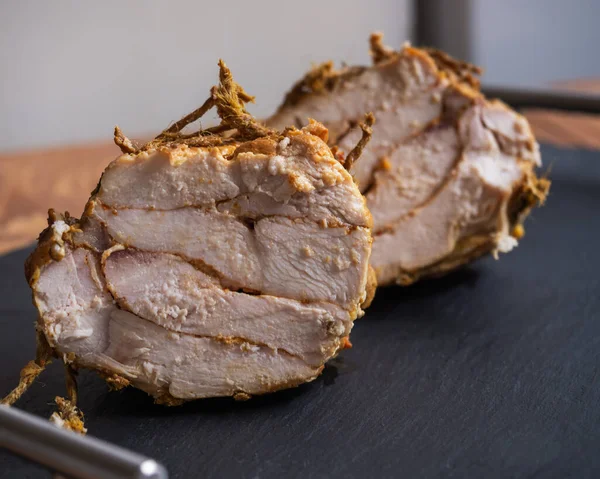 Close Shot Chicken Ham Chopping Board Home Made Ham — Stock Photo, Image