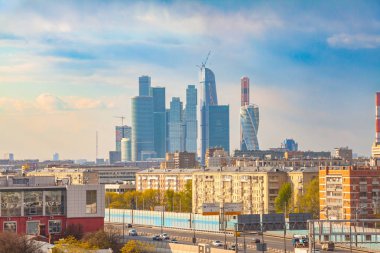 Moscow City ve sonbahar, kentsel Moskova manzara üçüncü taşıma ringde görüntüleyin