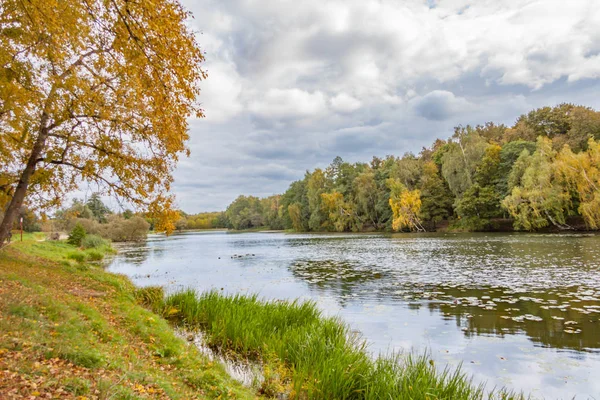 Kuzminki Park, sonbahar manzara, Moskova gölet