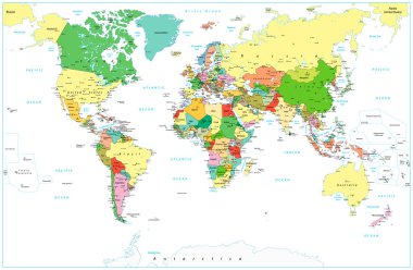 Beyaz izole detaylı siyasi Dünya Haritası