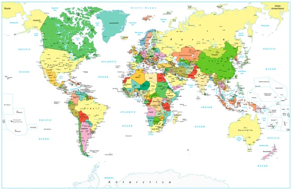 Detailed Political World map isolated on white — Stock Vector