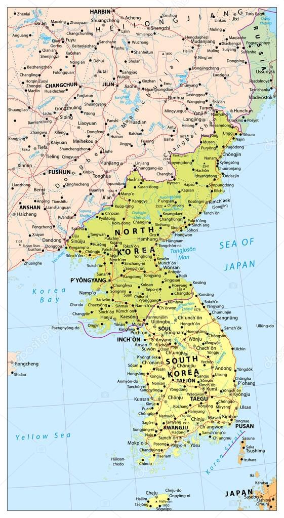 Mapa político de la península de Corea, mapa de Corea del