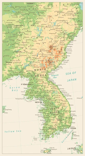 朝鮮半島詳細レトロ白 C に分離された物理的な地図 — ストックベクタ