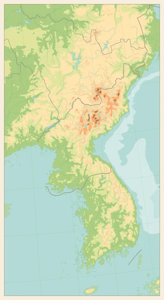 Retro Farbe koreanische Halbinsel physische Karte. kein Text — Stockvektor
