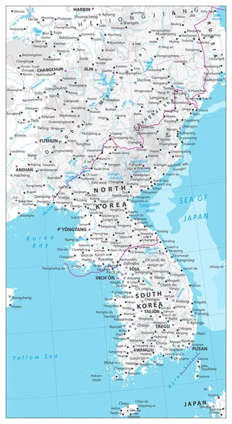 Karte der koreanischen Halbinsel physische Karte — Stockvektor