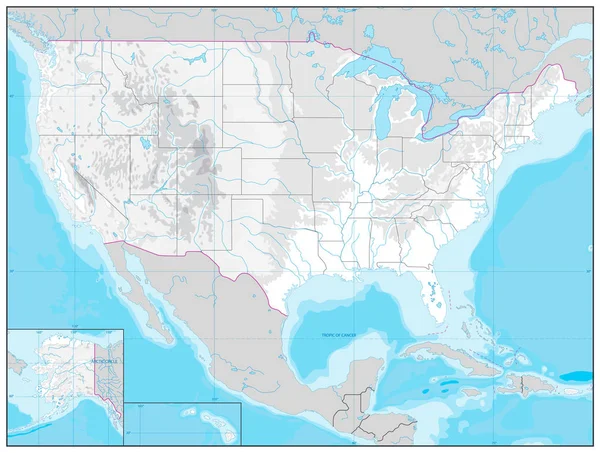 Mapa físico dos EUA. Sem texto — Vetor de Stock