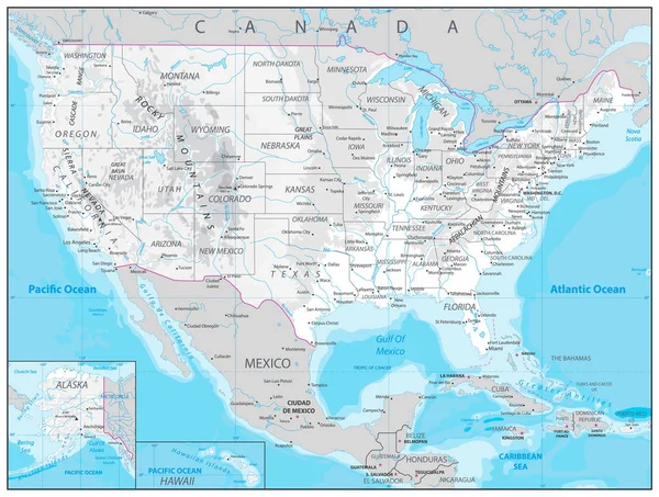 USA mappa fisica dettagliata — Vettoriale Stock