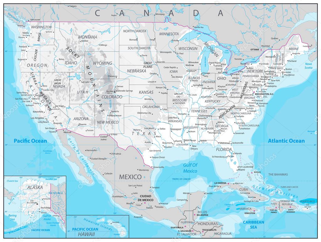 USA detailed physical map 