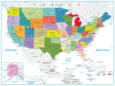 ABD siyasi harita üzerinde beyaz izole