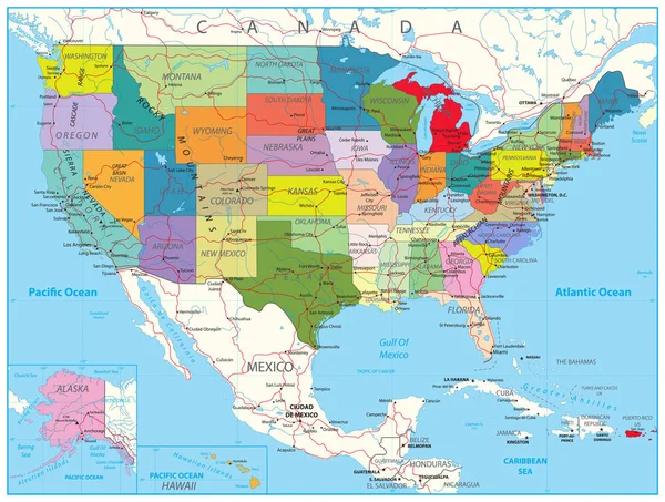 США політичних Дорожня карта — стоковий вектор