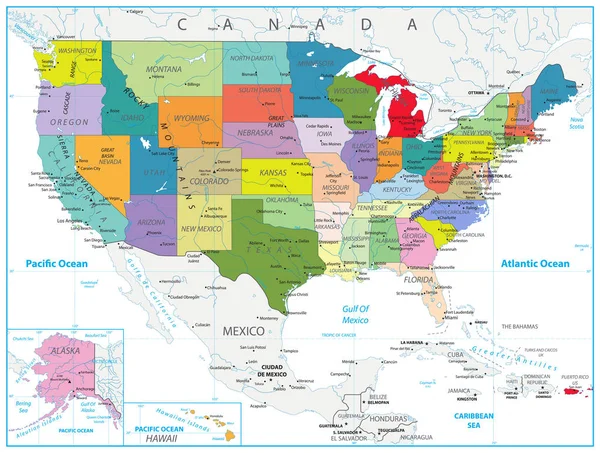 Politická mapa USA izolované na bílém — Stockový vektor