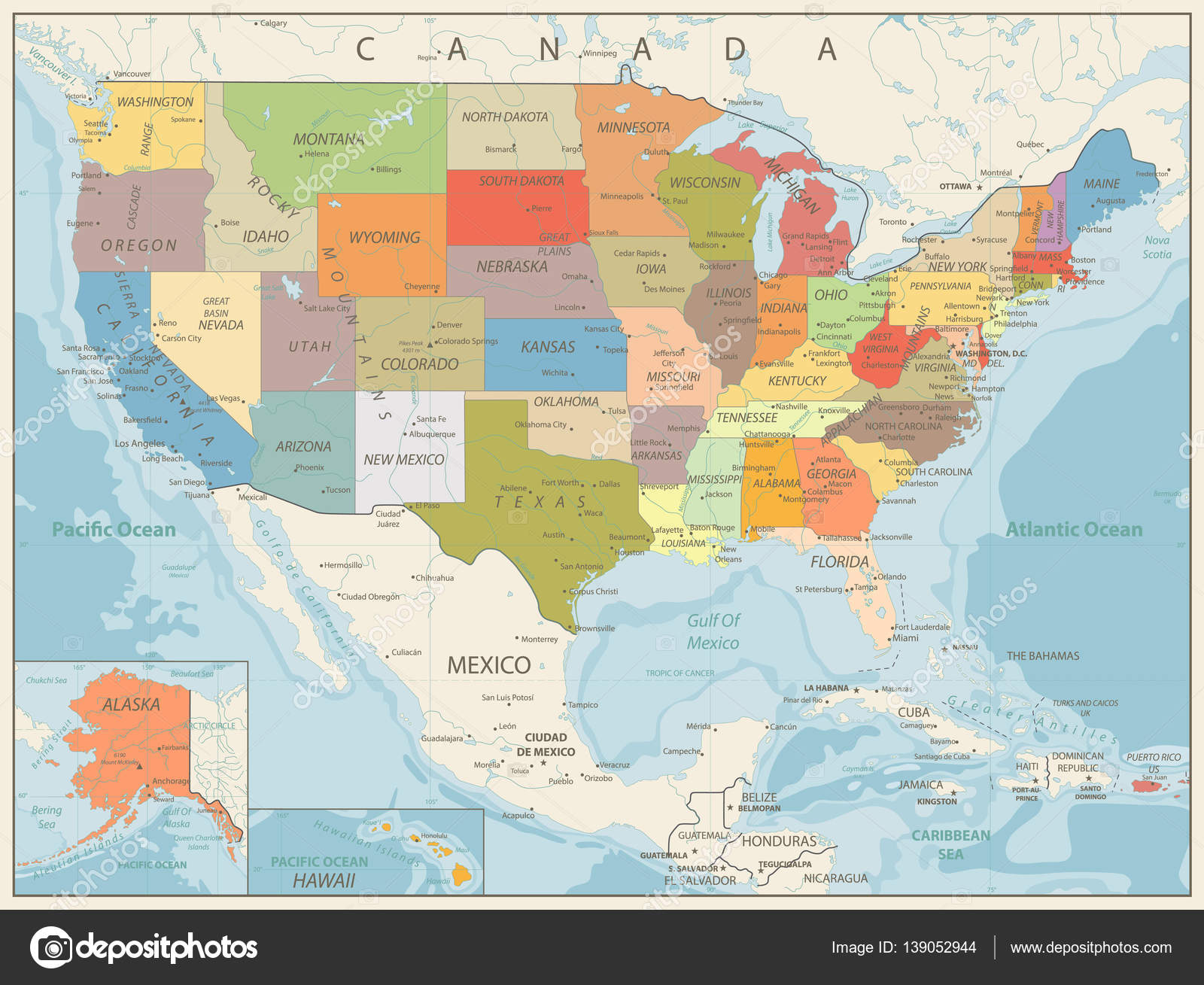Usa La Mappa Di Contorno Con Capitali E Dei Suoi Territori Arte Images