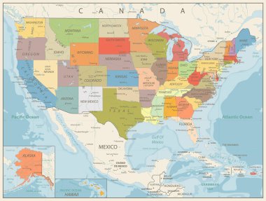 Retro renk ABD siyasi Haritası