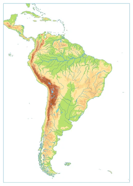 Sydamerika fysisk tomt karta isolerad på vit — Stock vektor