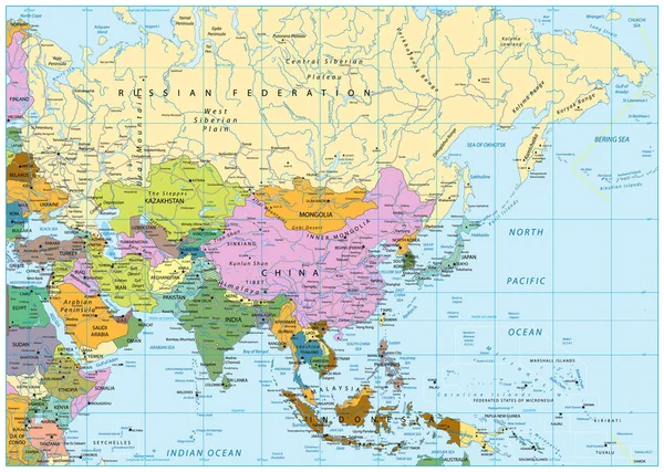 Mappa politica dell'Asia — Vettoriale Stock
