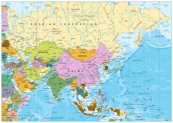 Азиатская политическая карта — стоковый вектор