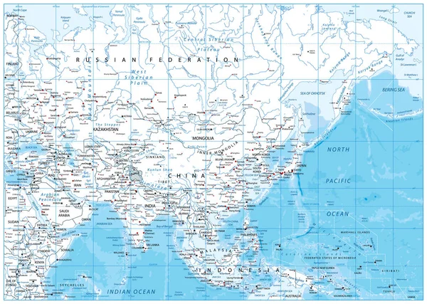 Детальная карта Азии — стоковый вектор