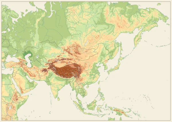 アジアの物理的な地図のレトロな白。テキストなし — ストックベクタ