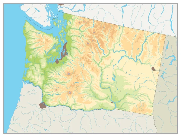 物理的な地図のワシントン州。テキストなし — ストックベクタ