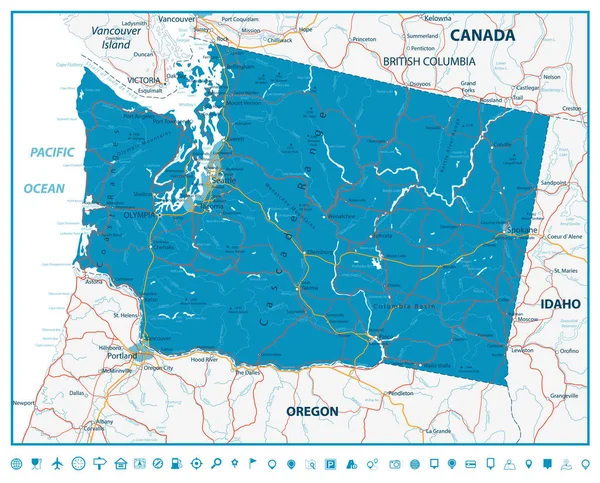 Washington state road karta — Stock vektor