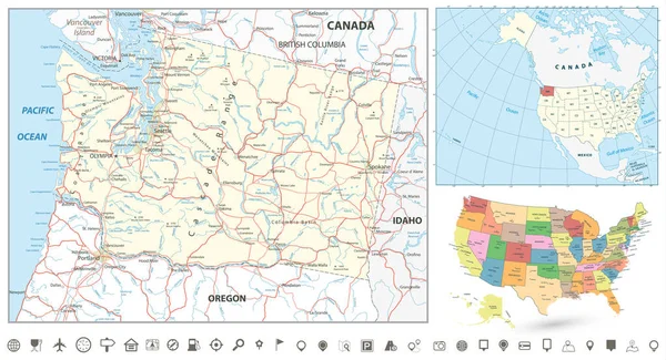 Estado de Washington mapa de navegación conjunto — Archivo Imágenes Vectoriales