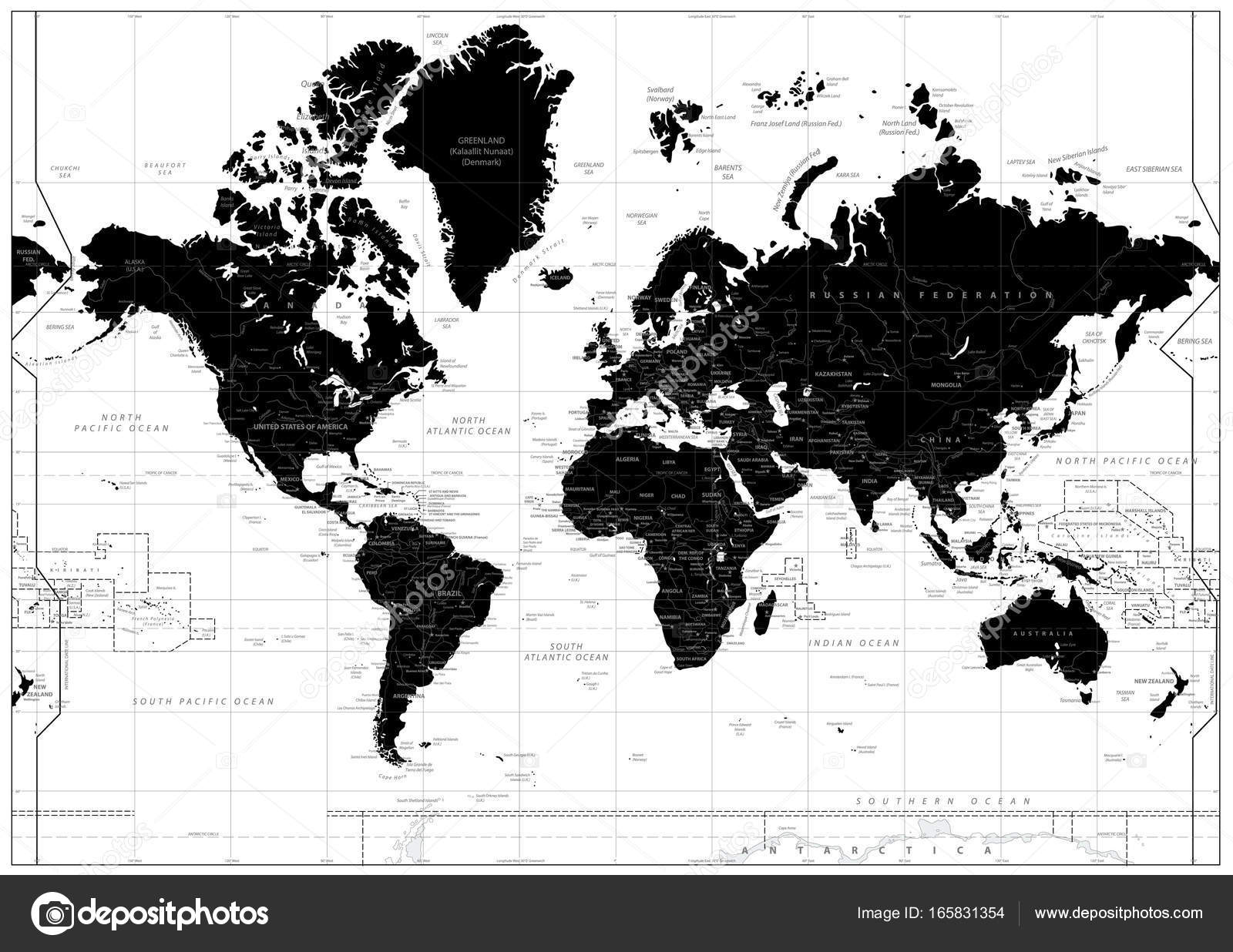 Carte Du Monde Noir Isolé Sur Blanc Image Vectorielle