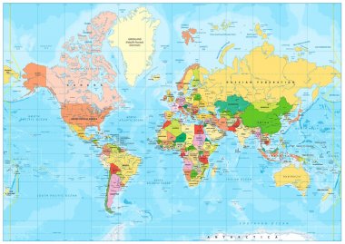 Etiketleme ile son derece detaylı siyasi Dünya Haritası