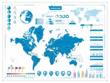 Dünya harita ve infograpchic öğeleri. Merkatör projeksiyonu
