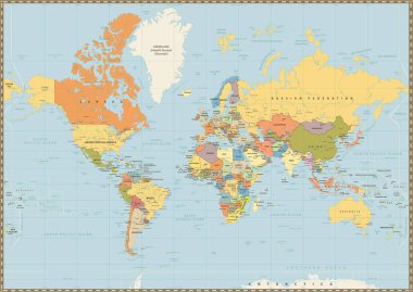 Vintage mavi renk izole siyasi Dünya Haritası