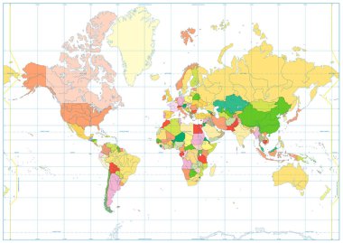Siyasi dünya haritası üzerinde beyaz izole. Metin yok