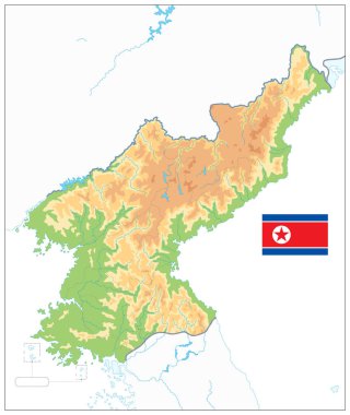 Kuzey Kore fiziksel harita üzerinde beyaz izole. Metin yok