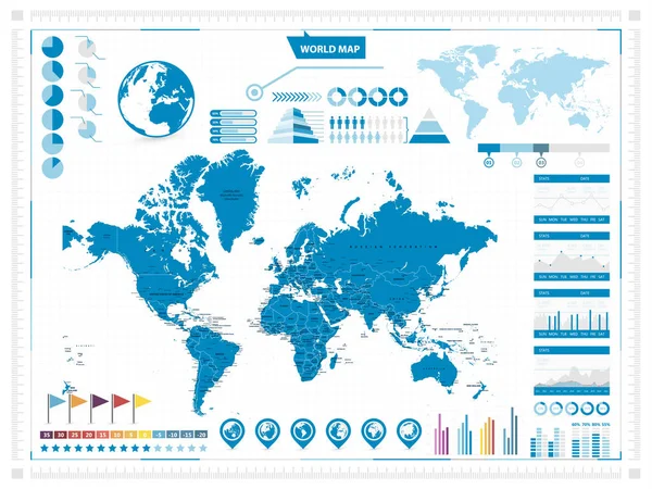 Carte du monde et éléments infographiques. Projection Mercator — Image vectorielle