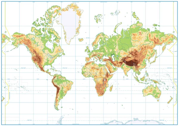 Карта физического мира, изолированная на белом — стоковый вектор