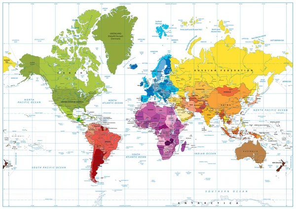 Mapa do mundo ilustração colorida — Vetor de Stock