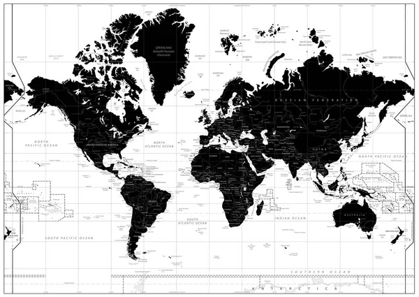 Svart världskarta isolerad på vit — Stock vektor