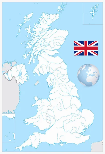 Verenigd Koninkrijk blanco kaart met water objecten — Stockvector
