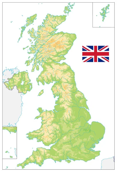 Regno Unito Blank Physical Map isolato su bianco — Vettoriale Stock