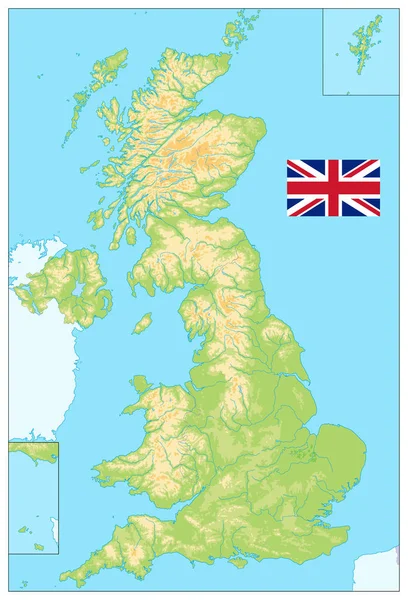 Regno Unito Blank Physical Map isolato su bianco — Vettoriale Stock
