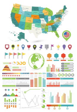 ABD harita ve Infographics tasarım öğeleri. Beyaz