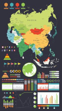 Asya harita ve Infographics tasarım öğeleri