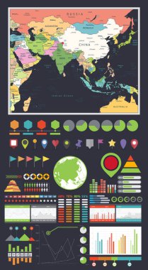Güney Asya harita ve Infographics tasarım öğeleri